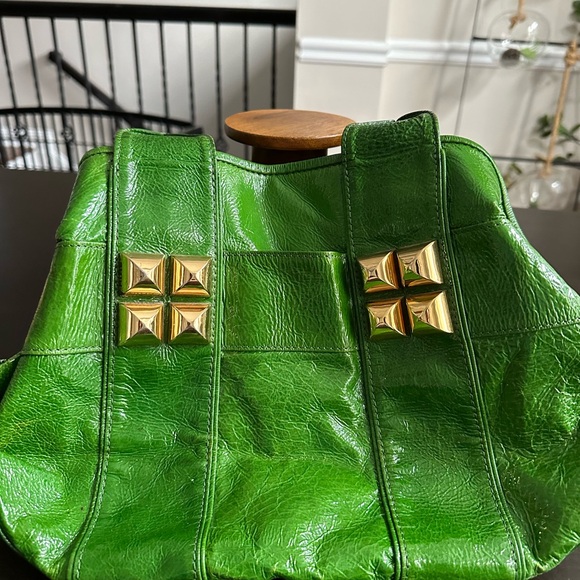 Gently Used Shih Green Patent Leather handbag. Super clean inside - Picture 3 of 8